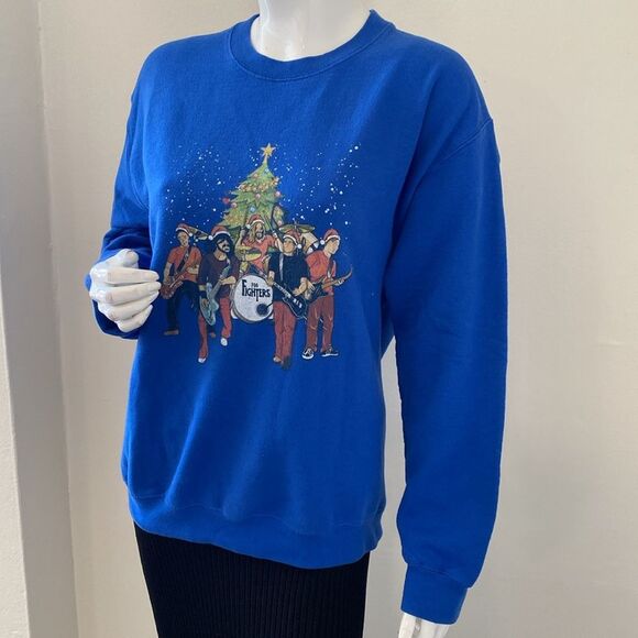 Foo Fighters Band Blue Ugly Christmas Sweatshirt w Band Graphic Print Dave Grohl - Picture 2 of 7
